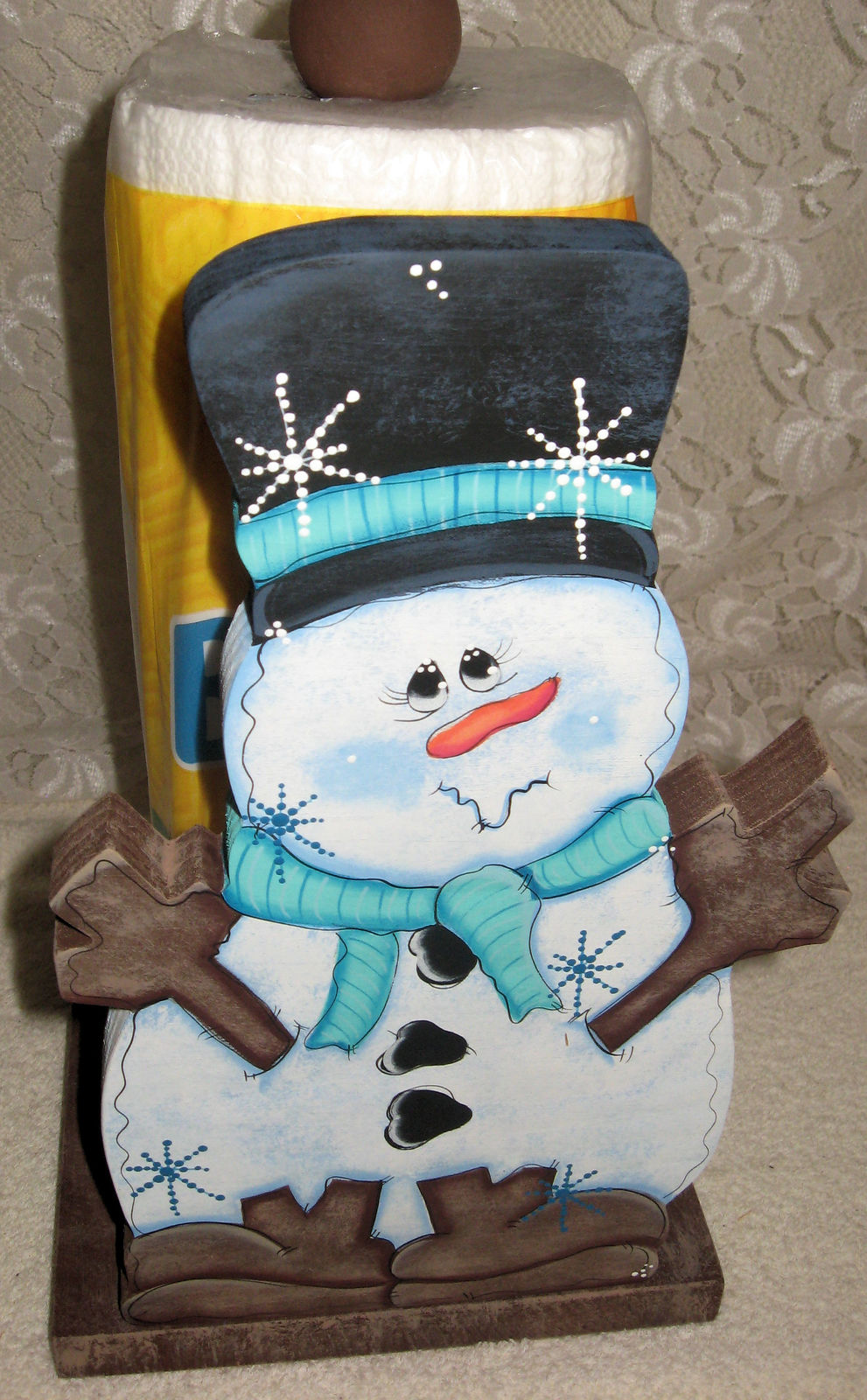 Paper Towel Holder, Snowman Theme, Kitchen Accents, Wood Snowman Décor