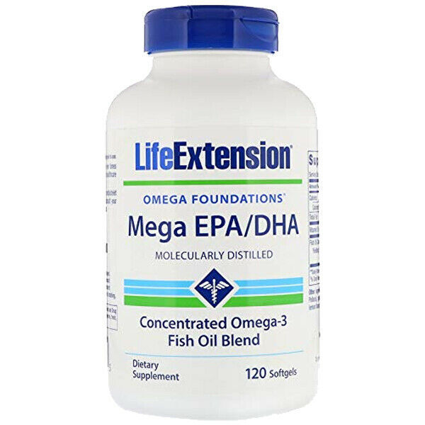 Life Extension Mega EPA/DHA 120gels Molecularly Distilled Vitamin E