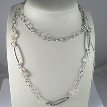 .925 Rhodium Silver Necklace With Crack Cristal Faceted Drops, Satin Oval Mesh. - $83.99