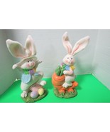 Set Of 2 Ceramic Easter Bunny Figurines 11&quot; Tall Soft Ears Glitter Paint - £16.71 GBP