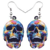 Acrylic Halloween Rose Flower Skull Earrings Drop Dangle Big Long Fashio... - $24.00