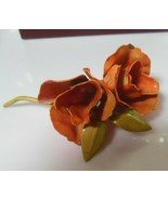 Vintage Signed Hattie Carnegie Metal Flower Brooch Orange &amp; Green Enamel - $85.00