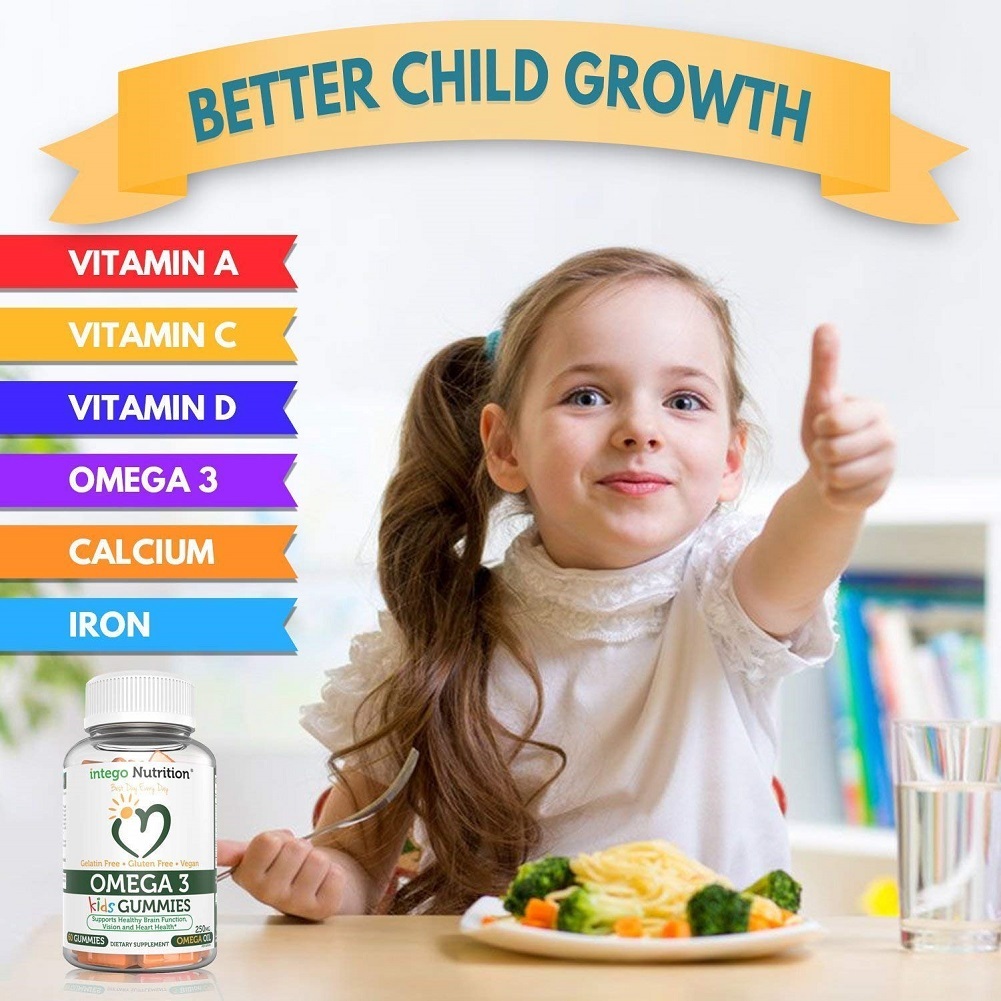 Kids Omega 3 Gummies with Flax Oil | 250mg Omega Oil Chewable Dietary ...