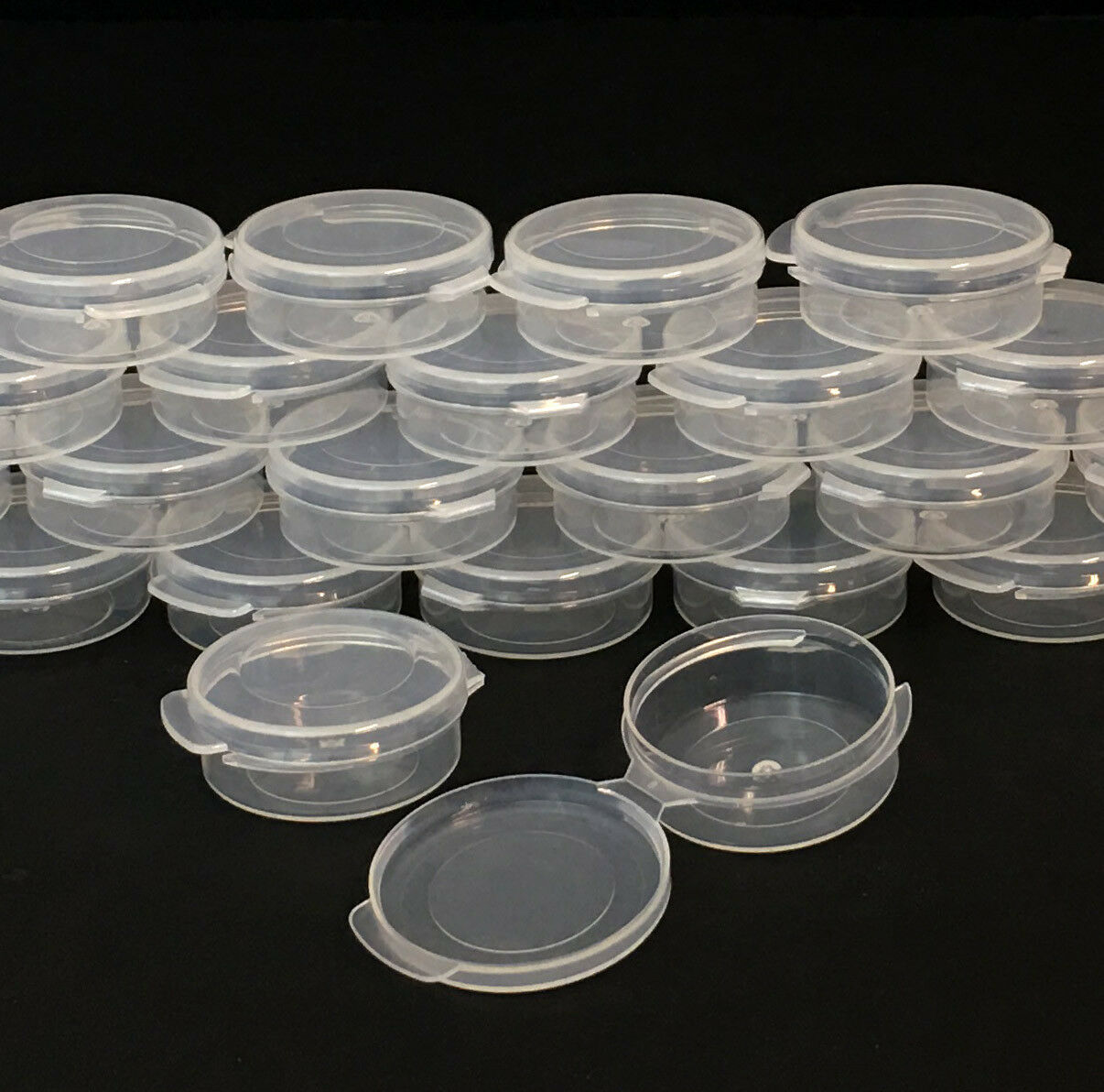 250 Cosmetic Jars Flip Top Hinged Lid Clear Plastic Beauty Containers