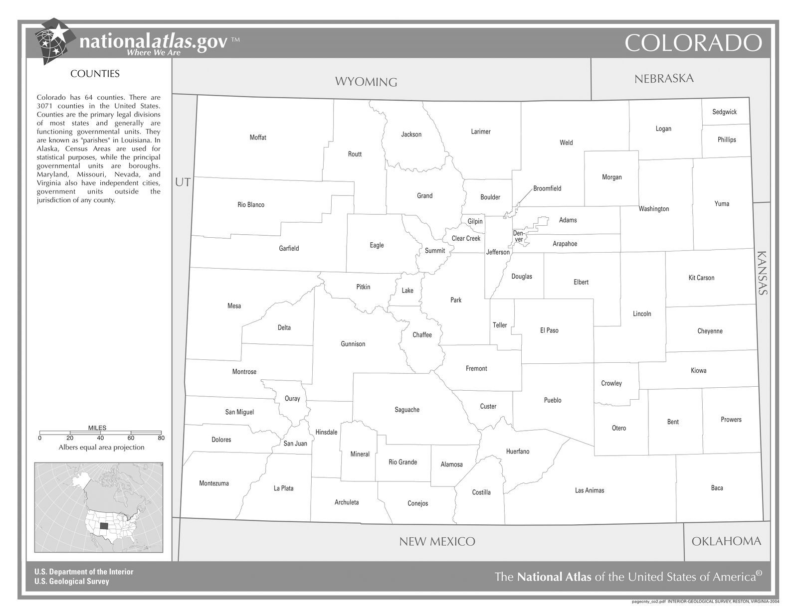 Colorado State Counties (Black&White) Laminated Wall Map - US