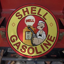 Vintage Shell Gasoline Fuel Filling Station ''Popeye'' Porcelain Gas & Oil Sign - $125.00