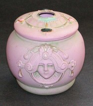 Schafer Vater Jasperware Jar, Cameo Art Nouveau Lady, Jeweled Lid, Antique - $165.00
