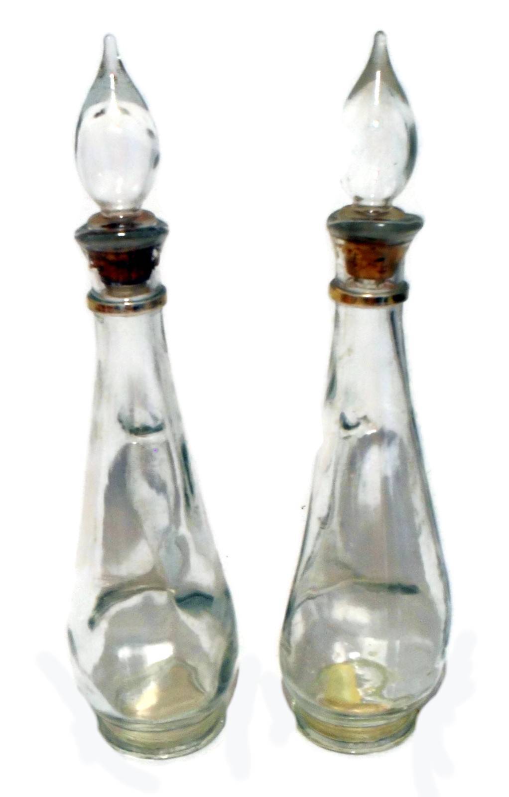 Vintage Italian Glass Cruet Set Mouth Blown Clear Glass Cruets