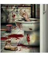 CSI Bloody Horror CREEPY CRAPPER BATHROOM DOOR COVER Psycho Halloween De... - $7.57