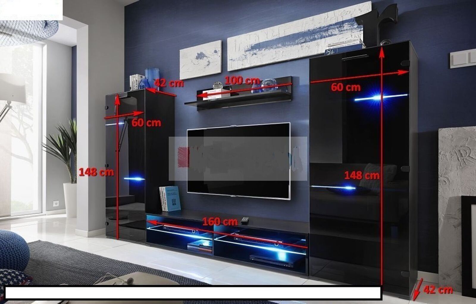 Modern Entertainment Center Wall Unit with LED Lights 70 Inch TV Stand