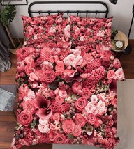 3D Red Flowers 1 Bed Pillowcases Quilt Duvet Cover Set Single Queen King Size AU - $90.04+