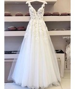 V Neck Straps Wedding Dresses Bridal Gowns with Appliques Lace - $199.00+