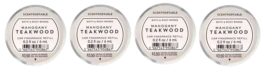 Bath & Body Works Mahogany Teakwood Scentportable Car Fragrance Refill x4
