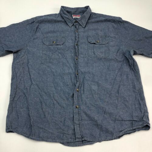 Wrangler Button Up Shirt Mens 2XL Blue Short Sleeve Pointed Collar ...