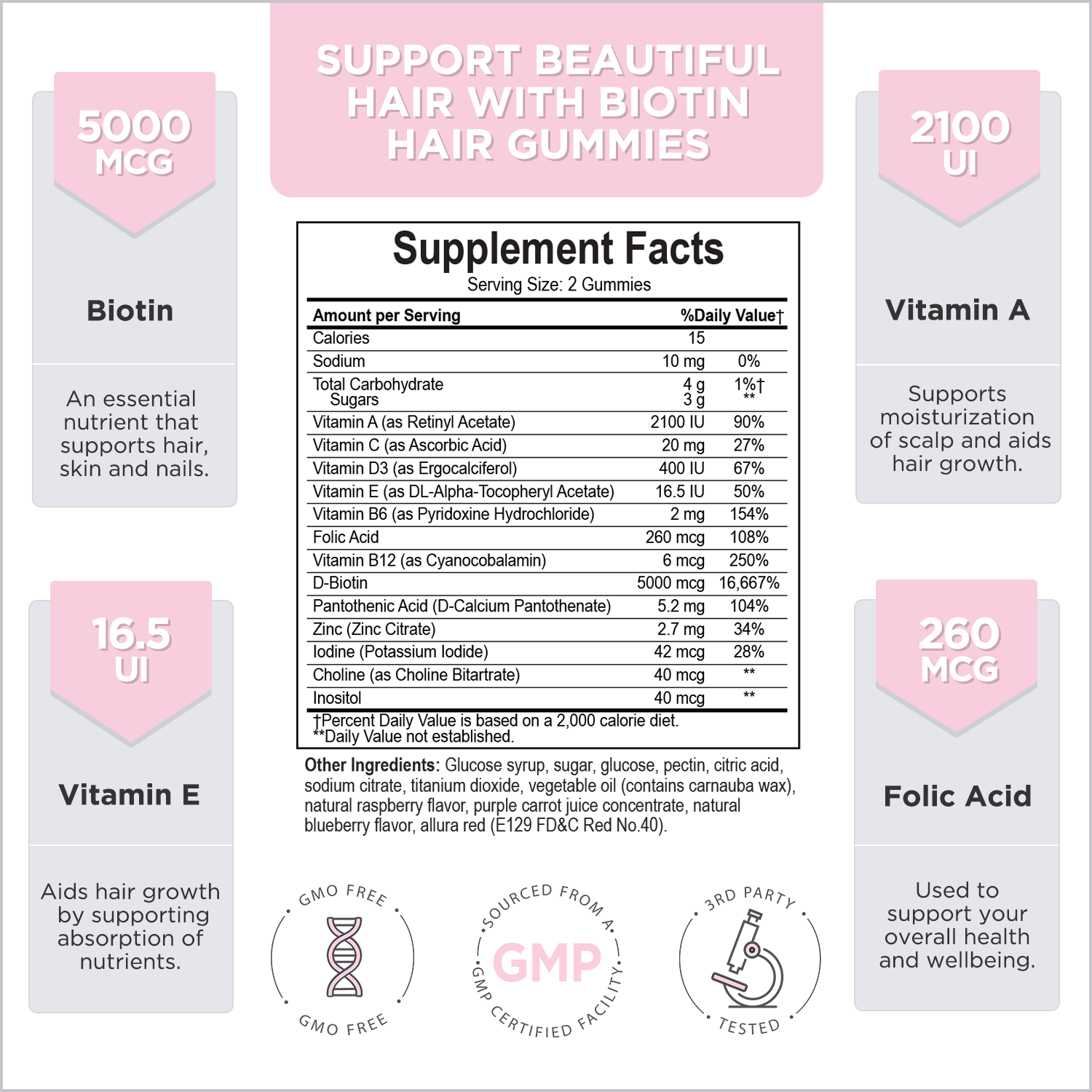 Hair Gummy Vitamins For Faster, Stronger, Healthier Hair Growth 120