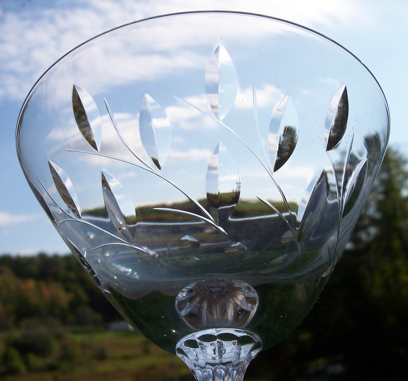 PAIR Duncan Miller Champagne Glasses Cut Crystal Willow Pattern Dessert