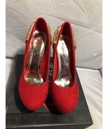 Red Circle Stilettos Platform High Heels Red Faux Leather Size 8.5  - $24.82