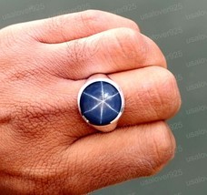 Natural Blue Star Sapphire Ring Round Gemstone Ring Gift For Men Jewelry... - $130.00