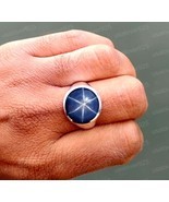 Natural Blue Star Sapphire Ring Round Gemstone Ring Gift For Men Jewelry... - $130.00