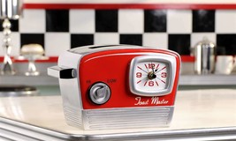 Kitchen Clock with Retro Toaster Look Figurine Red Resin 8.5" Long #485024 image 2