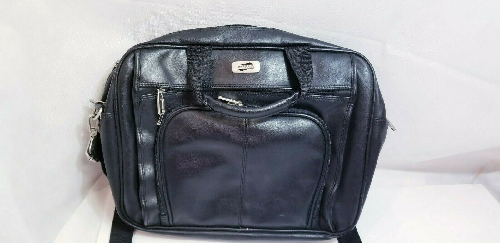 American Tourister Black Leather Laptop Messenger Bag Shoulder Strap ...