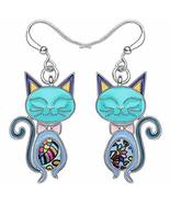 Enamel Alloy Elegant Cat Earrings Dangle Stud Fashion Animal Pet Jewelry - $24.00