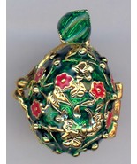 Russian Faux Pendant Green w/red and crystal face design, opens w/angel/... - $34.60