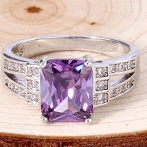 NEW Square-Cut 1.5 carat Amethyst + White Sapphire Ring~925 Sterling Sil... - $29.69