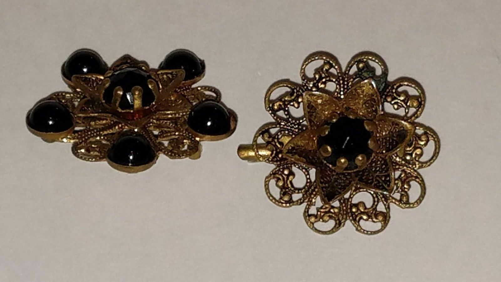 Antique Victorian Mourning Funeral Jewelry Onyx Gold Filigree Brooch