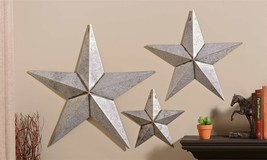 Star Wall Plaque Set of 3 Metal Antiqued Silver Sizes 26" 19" 12" Rustic Home 