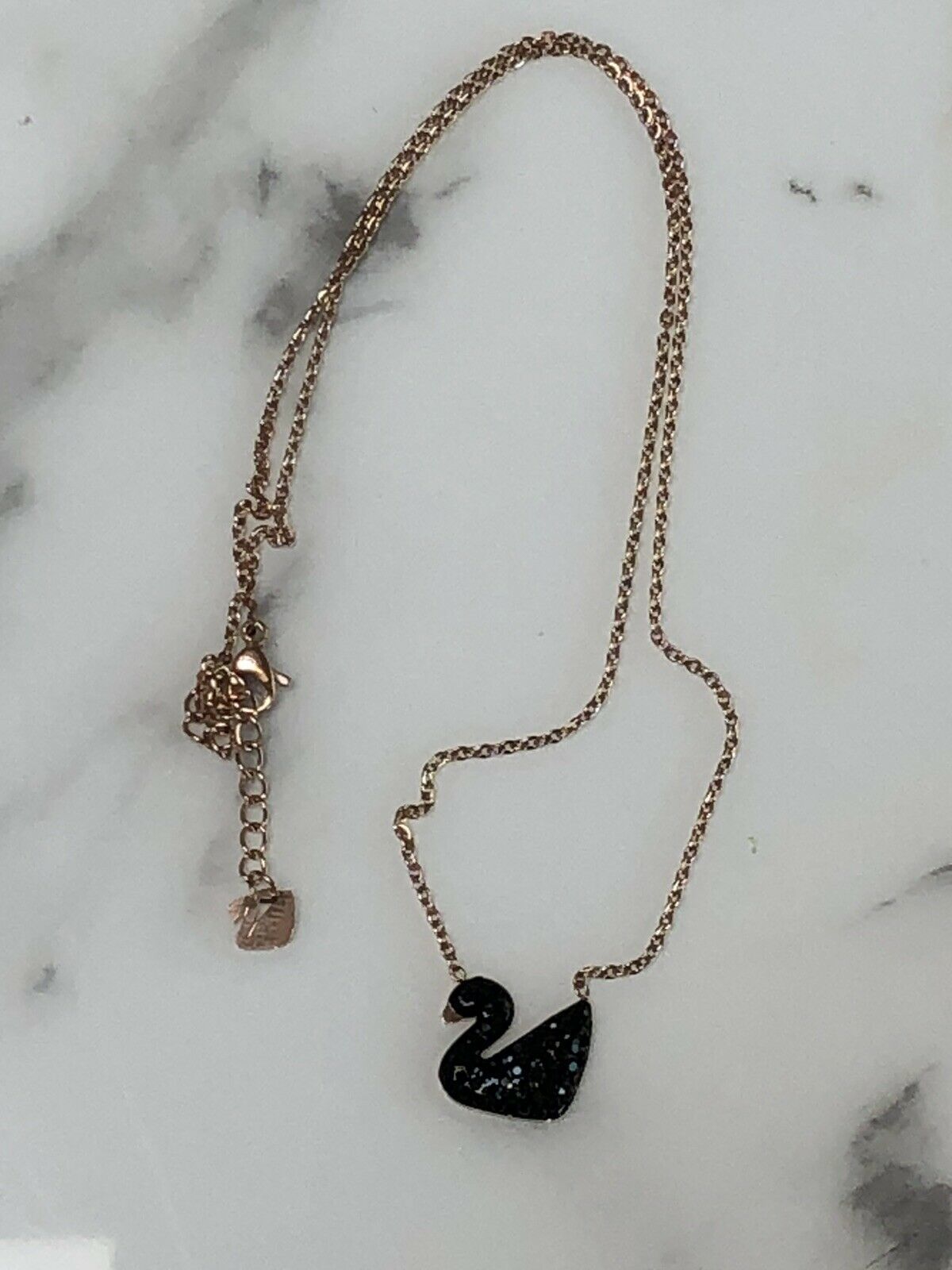 Made With Swarovski Black Swan Pendant Necklace In Rose Gold Necklaces And Pendants