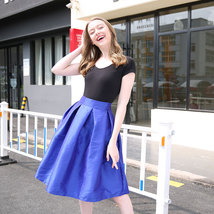 Women Royal Blue PLEATED MIDI Skirt Outfit Taffeta Midi Pleated Skirt Plus Size image 2