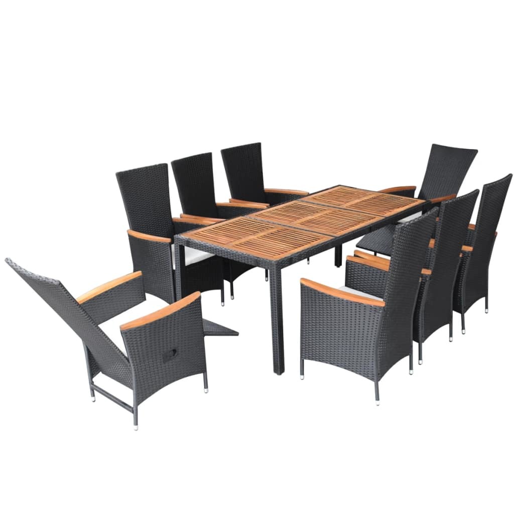 vidaXL Outdoor Dining Set 17 Piece Poly Rattan Wicker Black Garden