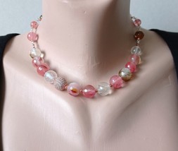cherry watermelon quartz statement necklace pink feminine necklace - $48.00