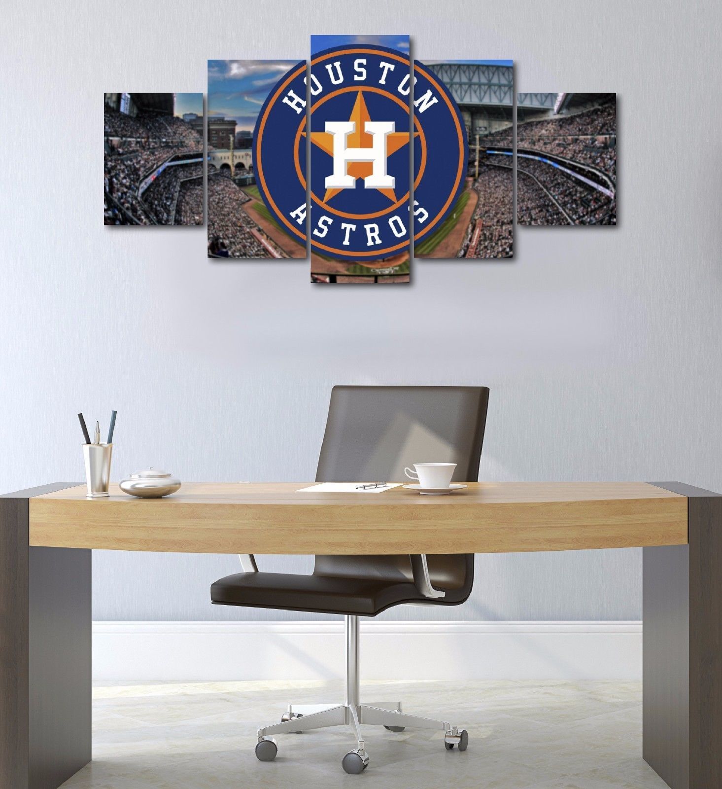 Framed 5 Panel Houston Astros Baseball Stadium Canvas Art Wall Art Home