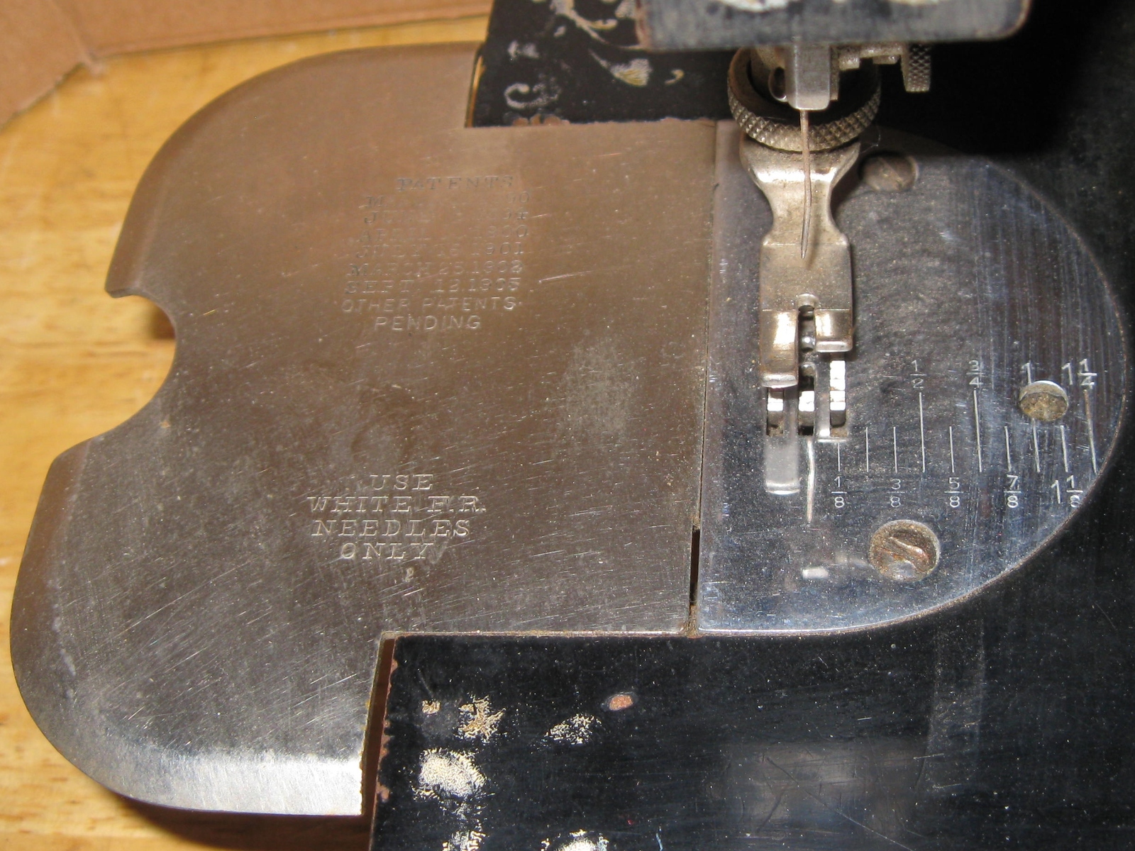 White Family Rotary Sewing Machine Slide Plate 1905 Patent - Machine