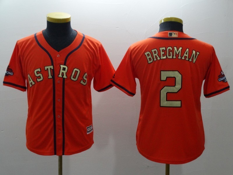 2018 Houston Astros Youth #2 Alex Bregman Jersey Champions Gold Edition Orange - Other Fan 