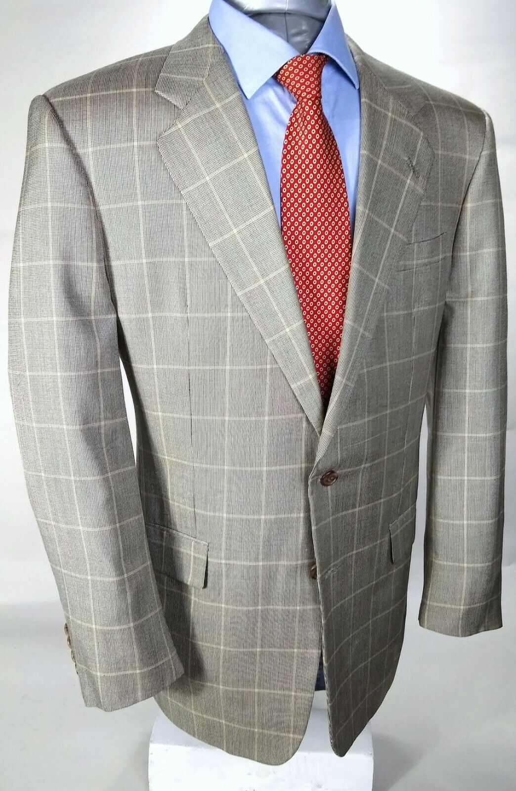 Hickey Freeman Men's Wool Silk Window Pane Check Sport Coat Blazer ...