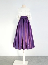 Women Purple Satin Midi Skirt with Pockets Full Pleated Midi Party Skirt Outfit image 1