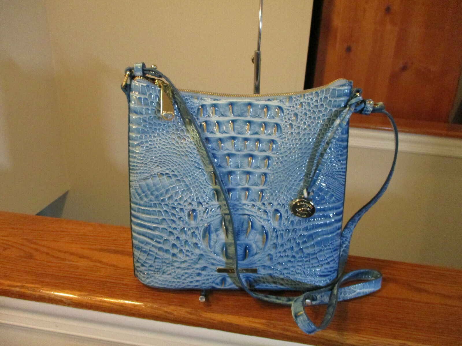 Authentic Brahmin Katie Cerulean Blue Melbourne Crossbody Embossed