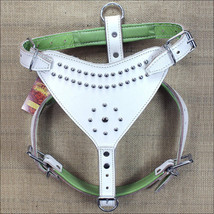Large Leather Dog Harness Padded Genuine White Hilason U-H146 - $65.99
