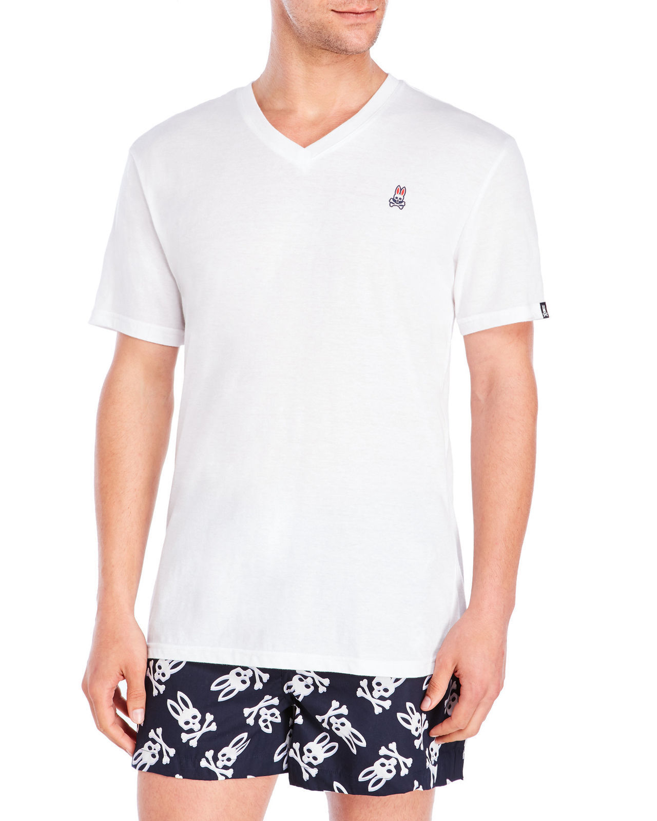 Image of Psycho Bunny Men's Classic-Fit Cotton Blend Egret White V-Neck T-Shirt, X-Large