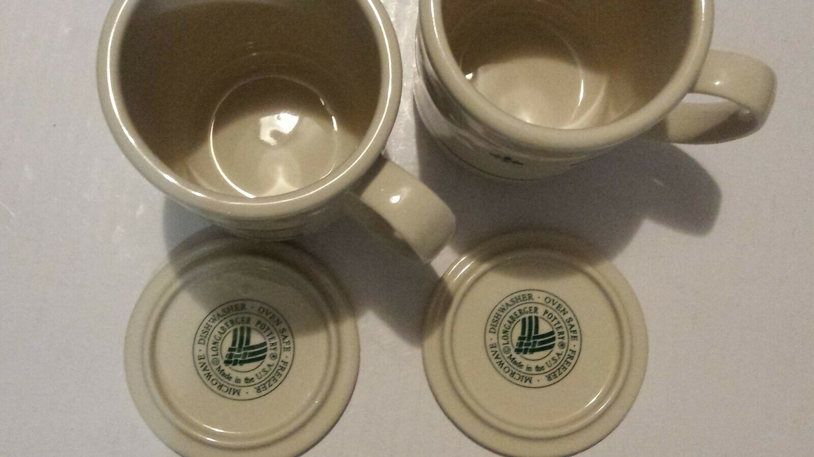 Longaberger Pottery Green Woven Traditions Mugs Cups Soup w Coaster