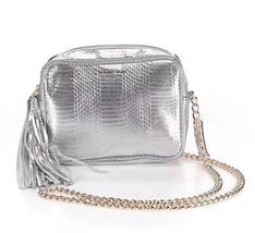 Victoria&#39;s Secret Fashion Handbag Crossbody Silver Purse Gold Chain Purse - $34.99