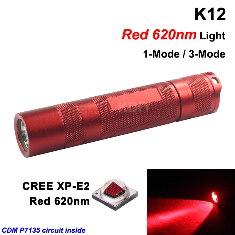 KDIY K12 Cree XP-E2 Red 620nm 600 Lumens Red LED Flashlight - Red ( 1x18650 )