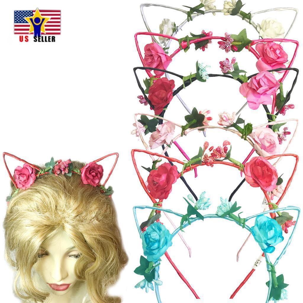 Charm Cat Ear Floral Flower Headband kitten Tiger Halloween hair band costume