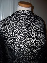 3yds IMPORTED LACE FABRIC EMBROIDERED NET IN BLACK W/ METALLIC GOLD VINE... - $225.00