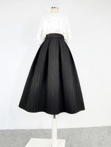 Women Black Midi Skirt Outfit Black Pleated Party Skirt Plus Size Floral Pattern image 8