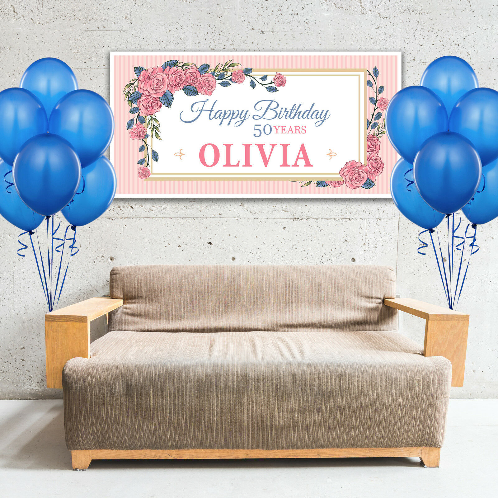 50th Birthday Banner Roses Party Backdrop Decoration Any