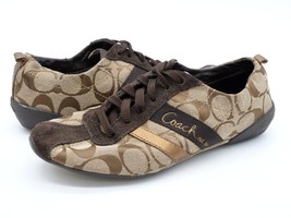 Coach Belina Womens 5.5 Sneakers Brown Gold Signature Lace Up Casual Shoes - $19.99